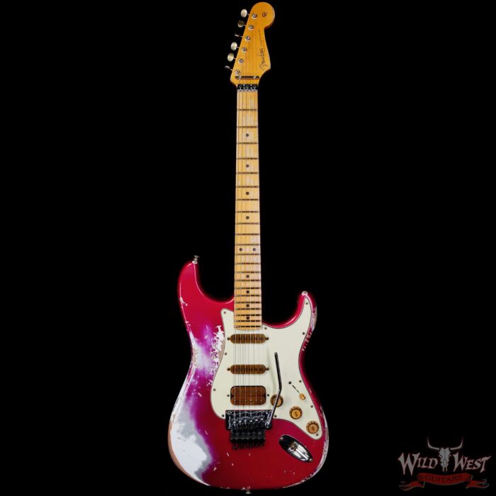 Fender Custom Shop Wild West Pink Lightning Stratocaster HSS Floyd Rose Maple Board 22 Frets Heavy Relic Lipstick Pink Metallic 8.05 LBS - Image 3