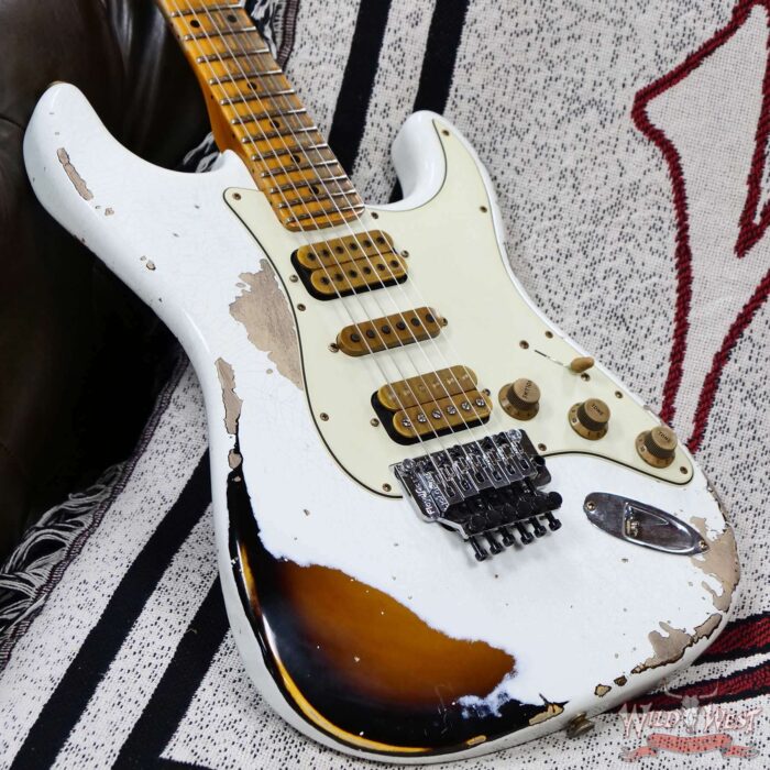Fender Custom Shop Wild West White Lightning Stratocaster Floyd Rose HSH Maple Fingerboard 22 Frets Heavy Relic 2 Tone Sunburst 8.00 lbs - Image 8