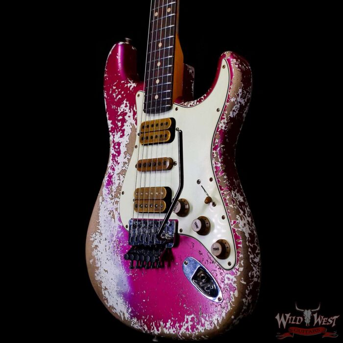 Fender Custom Shop Wild West Pink Lightning Stratocaster Floyd Rose HSH Rosewood Fingerboard 22 Frets Heavy Relic Lipstick Pink Metallic 7.95 lbs - Image 2