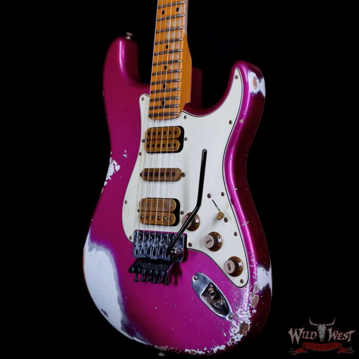 Fender Custom Shop Wild West Pink Lightning Stratocaster Floyd Rose HSH Maple Fingerboard 22 Frets Heavy Relic Lipstick Pink Metallic 8.00 lbs - Image 2