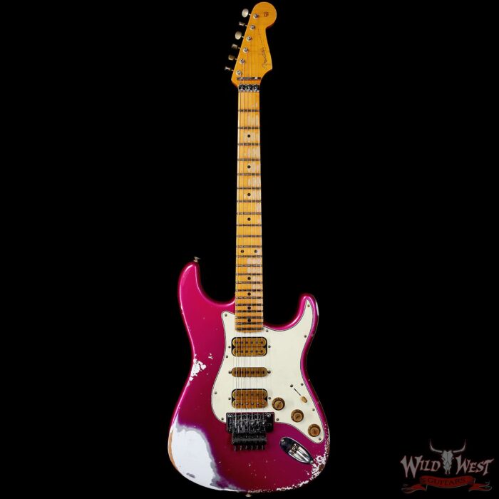 Fender Custom Shop Wild West Pink Lightning Stratocaster Floyd Rose HSH Maple Fingerboard 22 Frets Heavy Relic Lipstick Pink Metallic 8.00 lbs - Image 3
