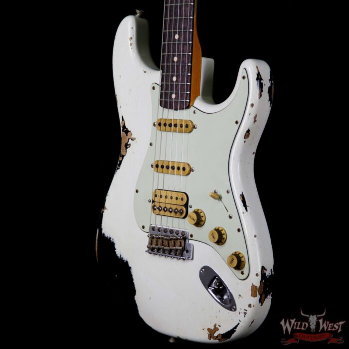 Fender Custom Shop White Lightning 2.0 Stratocaster Heavy Relic HSS 21 Frets OWT over Aged Black - Image 2