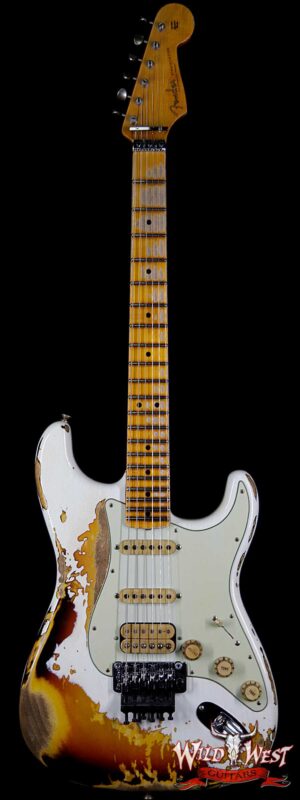 Fender Custom Shop White Lightning Floyd Rose HSS Stratocaster Heavy Relic Maple Neck 21 Frets 3 Tone Sunburst