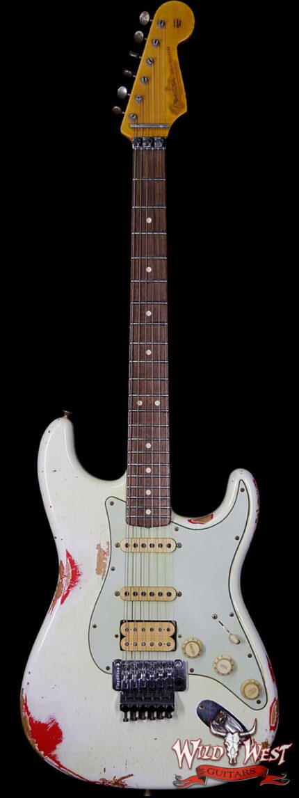 Fender Custom Shop White Lightning Floyd Rose HSS 1960 Stratocaster Heavy Relic Olympic White over Hot Rod Red
