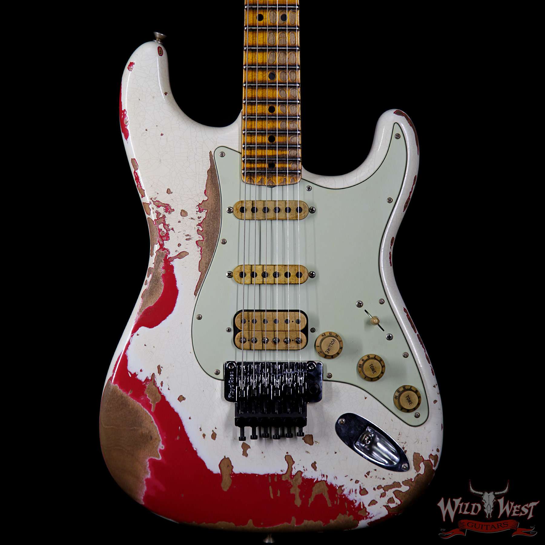 fendercs-whitelightningfr-r95465-bf__wwg.jpg Fender Custom Shop Wild West Exclusive White Lightning Floyd Rose HSS Stratocaster Heavy Relic Maple Neck 21 Frets Torino Red - Image 3