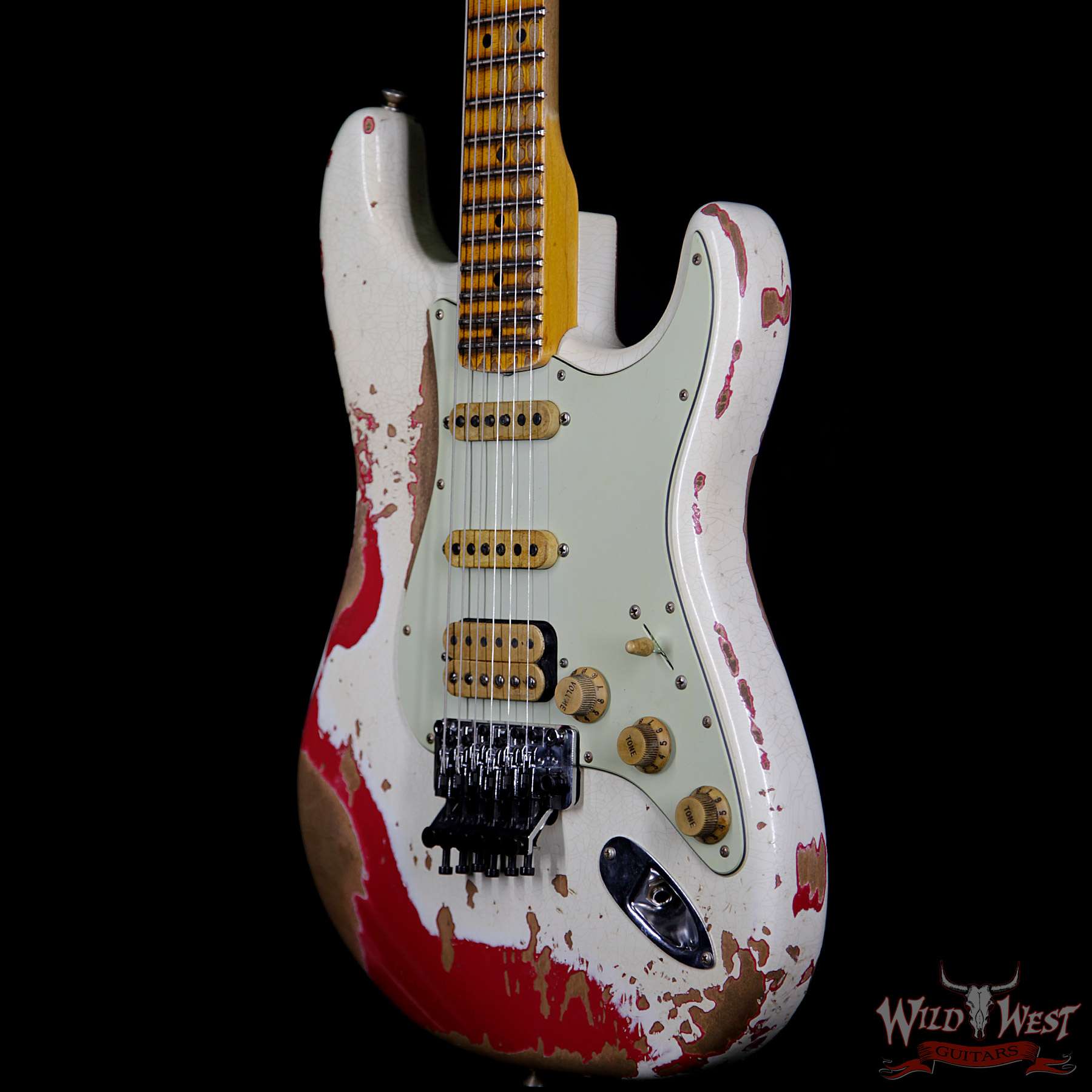 fendercs-whitelightningfr-r95465-br__wwg.jpg Fender Custom Shop Wild West Exclusive White Lightning Floyd Rose HSS Stratocaster Heavy Relic Maple Neck 21 Frets Torino Red - Image 2