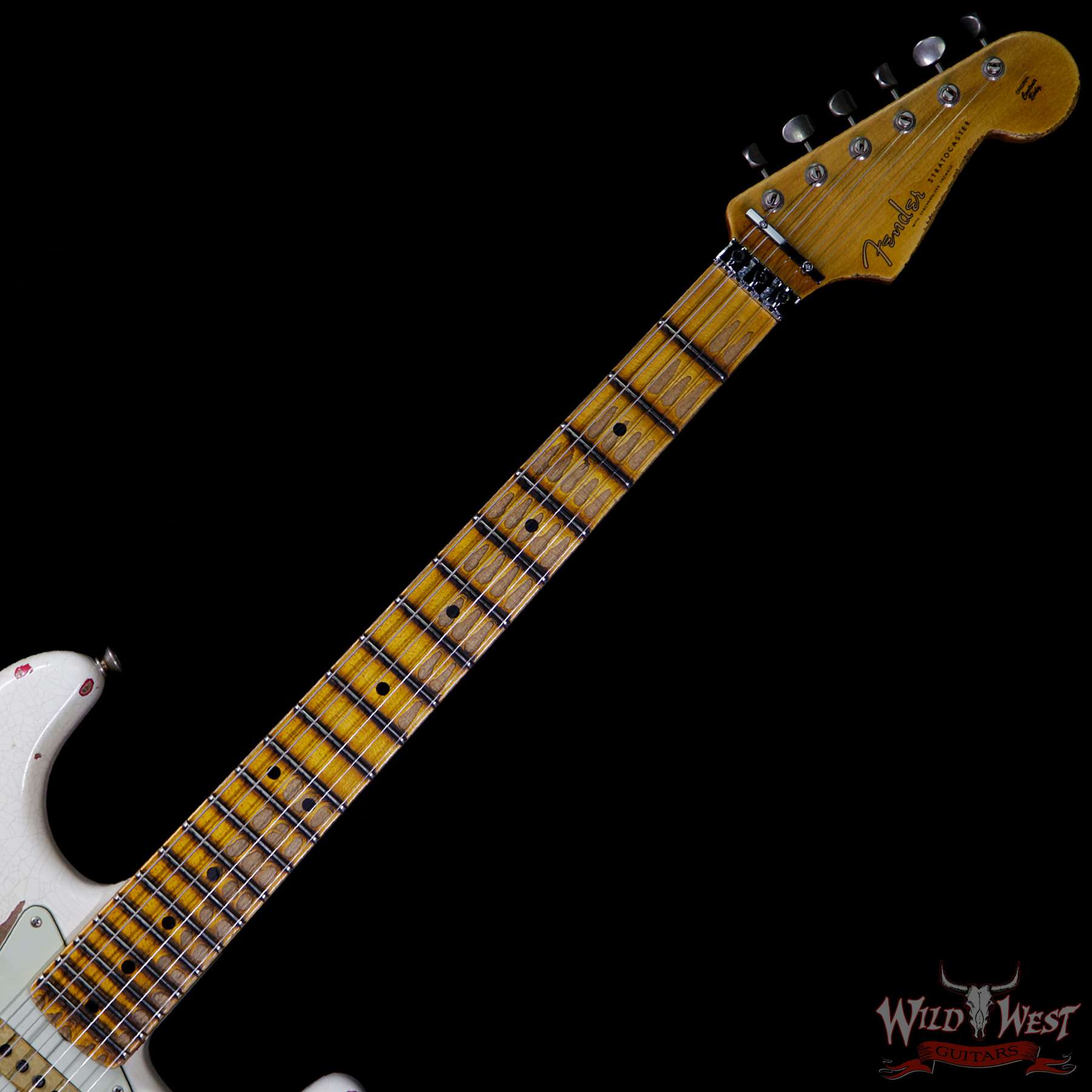 fendercs-whitelightningfr-r95465-nf__wwg.jpg Fender Custom Shop Wild West Exclusive White Lightning Floyd Rose HSS Stratocaster Heavy Relic Maple Neck 21 Frets Torino Red - Image 8
