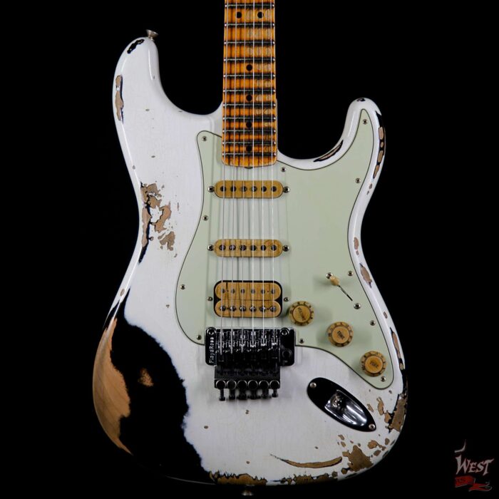 Fender Custom Shop Wild West Exclusive White Lightning Floyd Rose HSS Stratocaster Heavy Relic Maple Neck 21 Frets Black - Image 3