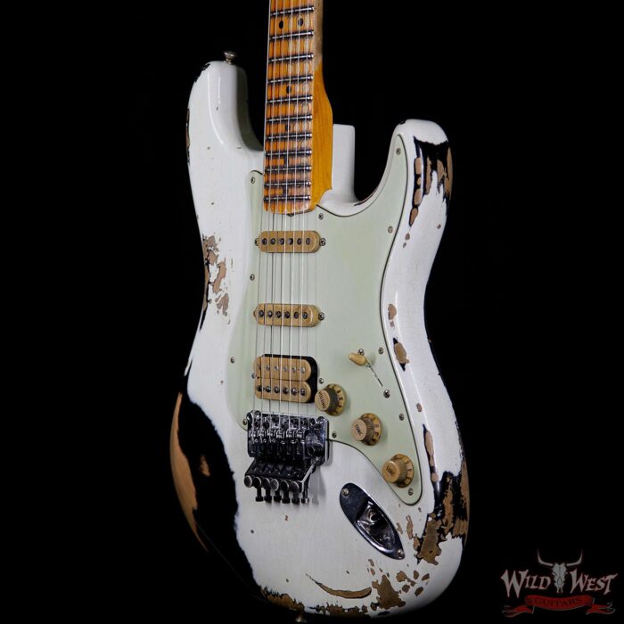 Fender Custom Shop Wild West Exclusive White Lightning Floyd Rose HSS Stratocaster Heavy Relic Maple Neck 21 Frets Black - Image 2