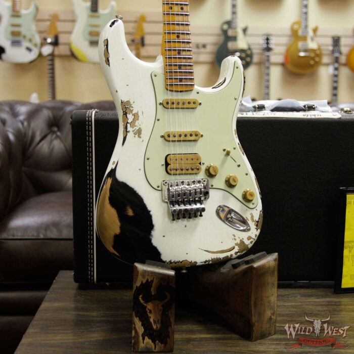 Fender Custom Shop Wild West Exclusive White Lightning Floyd Rose HSS Stratocaster Heavy Relic Maple Neck 21 Frets Black - Image 12