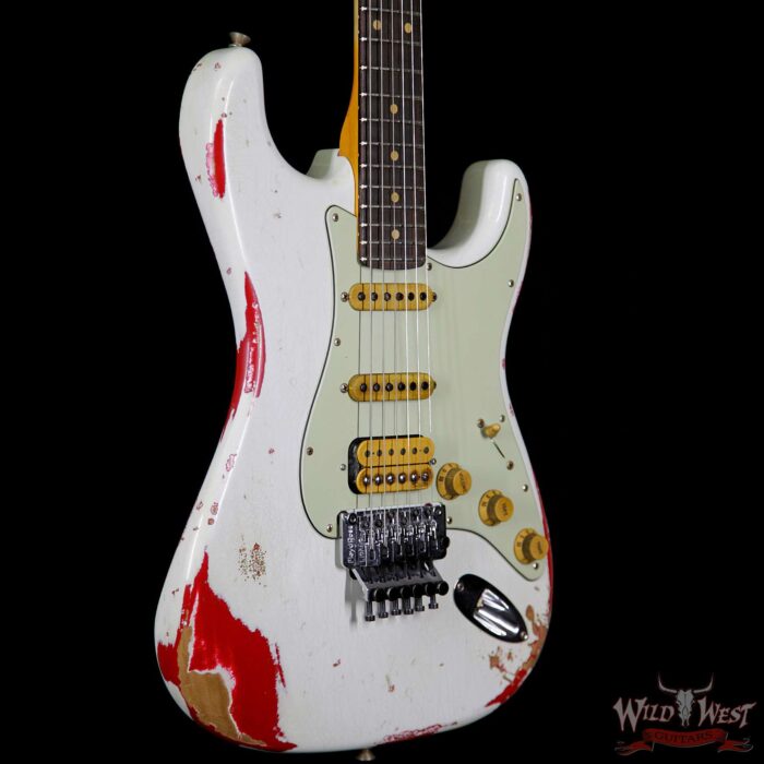 Fender Custom Shop White Lightning HSS Floyd Rose Stratocaster Heavy Relic 22 Frets Torino Red - Image 4