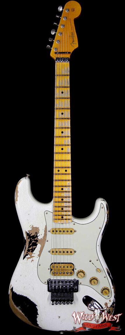 Fender Custom Shop White Lightning Floyd Rose 21 HSS Stratocaster Heavy Relic Olympic White / Black