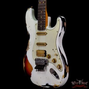 Fender Custom Shop Wild West White Lightning Stratocaster HSS Floyd Rose Rosewood Board 22 Frets Heavy Relic 3 Tone Sunburst - Image 2