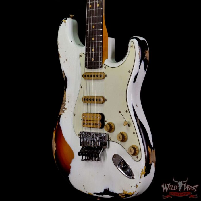 Fender Custom Shop Wild West White Lightning Stratocaster HSS Floyd Rose Rosewood Board 22 Frets Heavy Relic 3 Tone Sunburst - Image 2