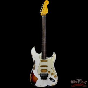 Fender Custom Shop Wild West White Lightning Stratocaster HSS Floyd Rose Rosewood Board 22 Frets Heavy Relic 3 Tone Sunburst - Image 3