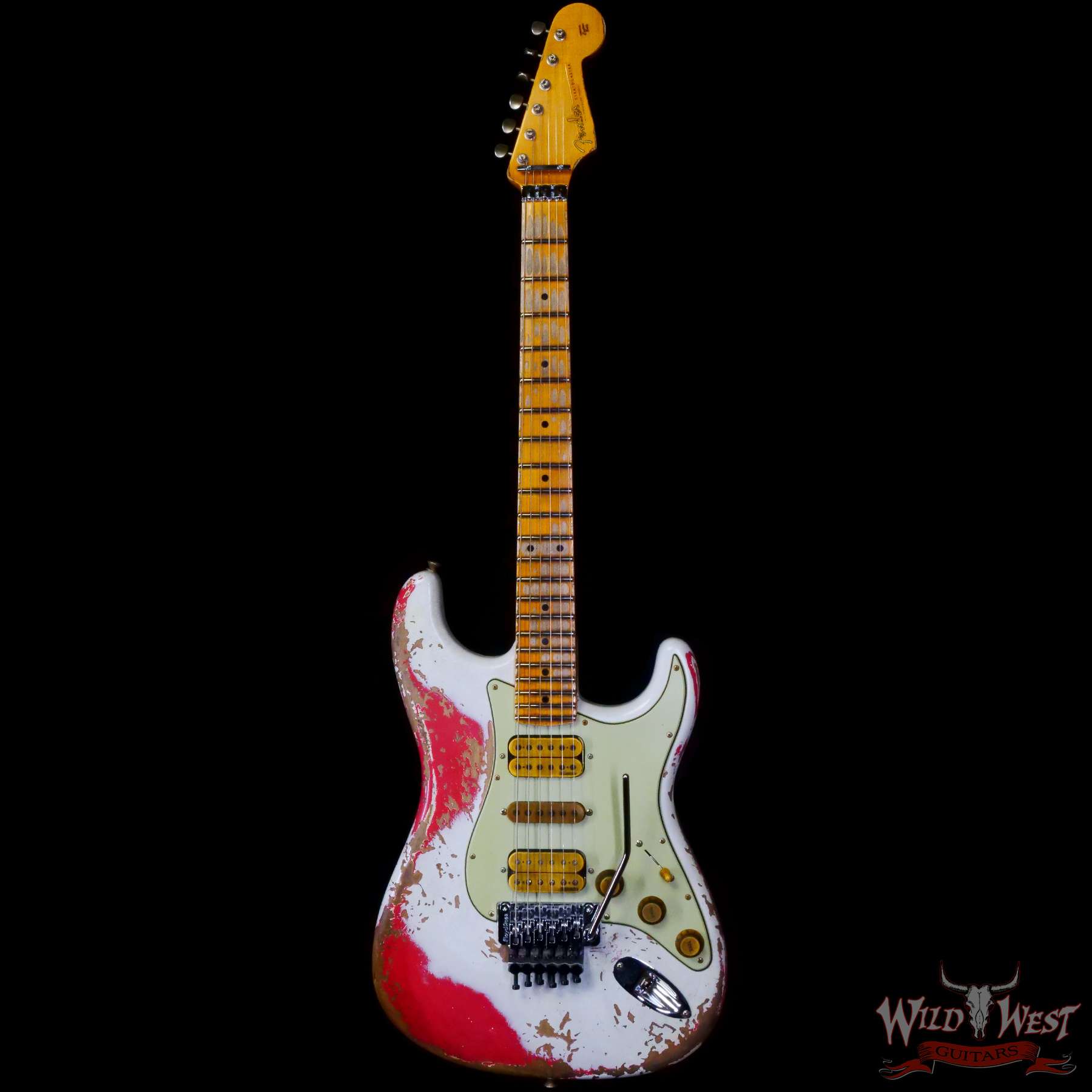 fendercs-wl-fr-hsh-r131034-c1__wwg.jpg Fender Custom Shop Wild West White Lightning Stratocaster HSH Floyd Rose Maple Board 22 Frets Heavy Relic Fiesta Red 7.60 Pounds - Image 3