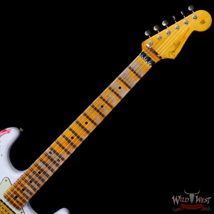 Fender Custom Shop Wild West White Lightning Stratocaster HSH Floyd Rose Maple Board 22 Frets Heavy Relic Fiesta Red 7.60 Pounds - Image 4