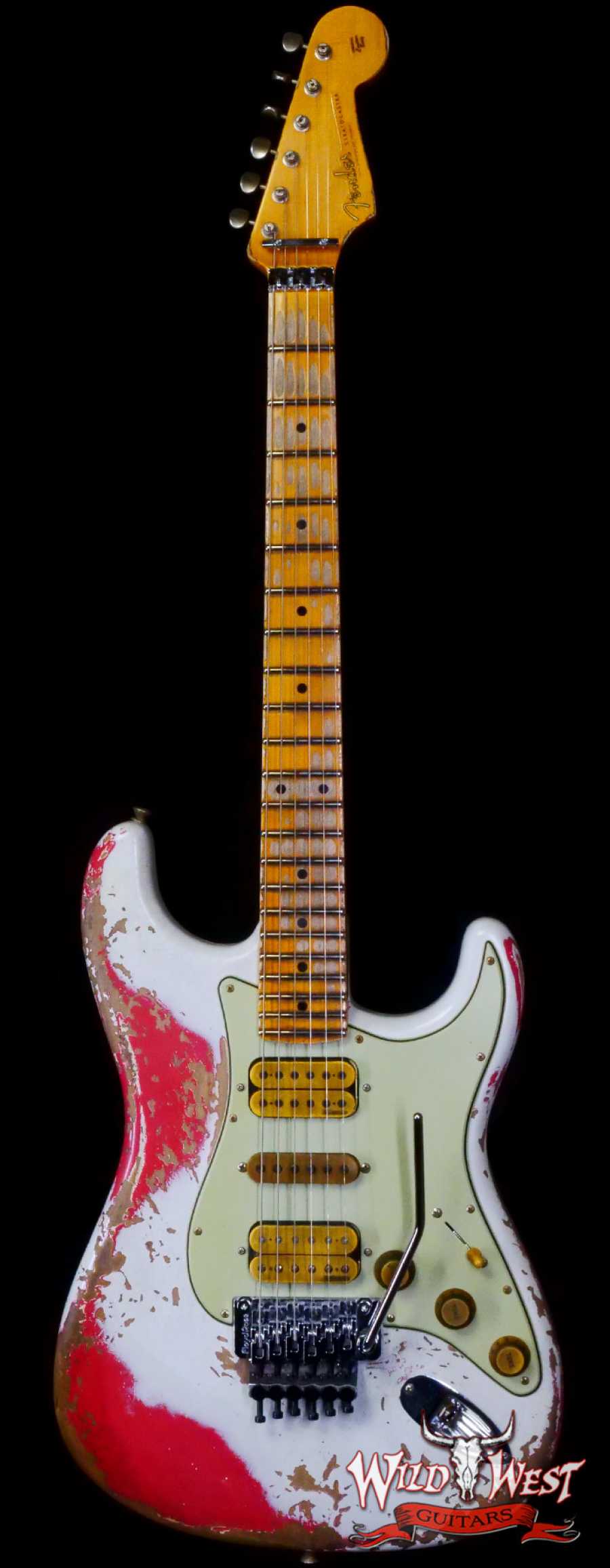 fendercs-wl-fr-hsh-r131034-main__wwg_large.jpg Fender Custom Shop Wild West White Lightning Stratocaster HSH Floyd Rose Maple Board 22 Frets Heavy Relic Fiesta Red 7.60 Pounds - Image 1