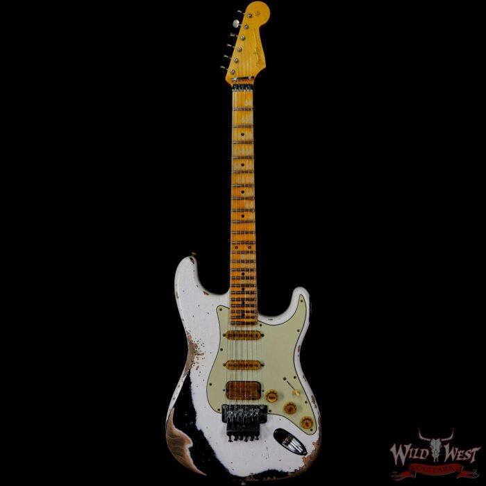 Fender Custom Shop Wild West White Lightning Stratocaster Floyd Rose Heavy Relic Maple Board 22 Frets Black - Image 3