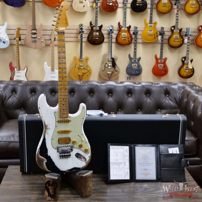 Fender Custom Shop Wild West White Lightning Stratocaster Floyd Rose Heavy Relic Maple Board 22 Frets Black - Image 6