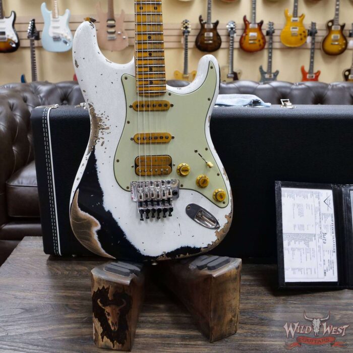 Fender Custom Shop Wild West White Lightning Stratocaster Floyd Rose Heavy Relic Maple Board 22 Frets Black - Image 8