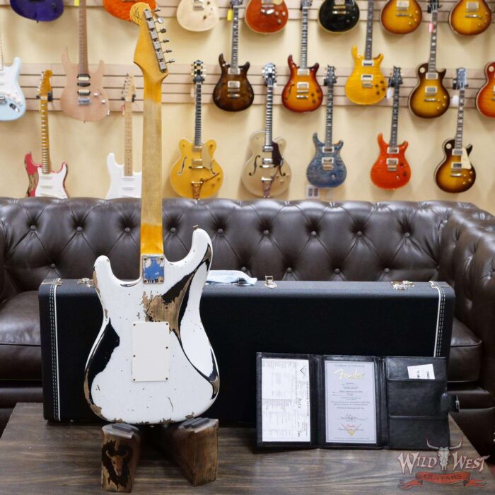 Fender Custom Shop Wild West White Lightning Stratocaster Floyd Rose Heavy Relic Maple Board 22 Frets Black - Image 9