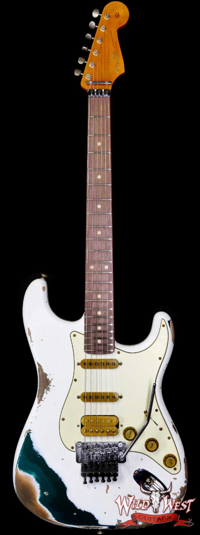 Fender Custom Shop Wild West White Lightning Stratocaster HSS Floyd Rose Rosewood Board 22 Frets Heavy Relic British Racing Green - Image 1