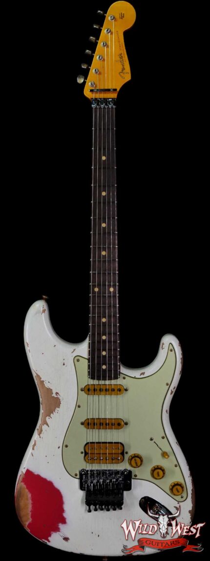Fender Custom Shop Wild West White Lightning Stratocaster HSS Floyd Rose Rosewood Board 22 Frets Heavy Relic Fiesta Red