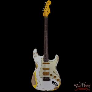 Fender Custom Shop Wild West White Lightning 2.0 Stratocaster HSS Rosewood Board 22 Frets Heavy Relic Graffiti Yellow - Image 3