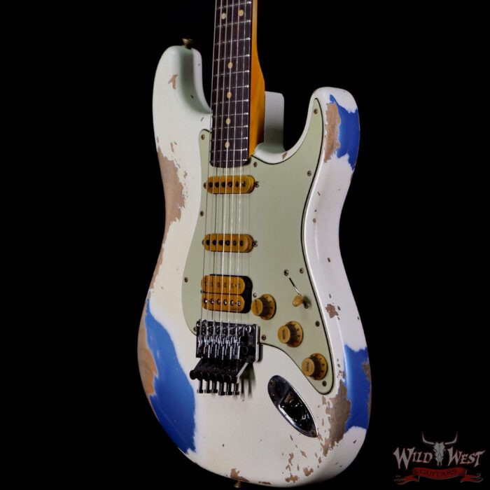 Fender Custom Shop Wild West White Lightning Stratocaster HSS Floyd Rose Rosewood Board 22 Frets Heavy Relic Lake Placid Blue - Image 2