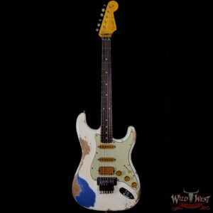 Fender Custom Shop Wild West White Lightning Stratocaster HSS Floyd Rose Rosewood Board 22 Frets Heavy Relic Lake Placid Blue - Image 3