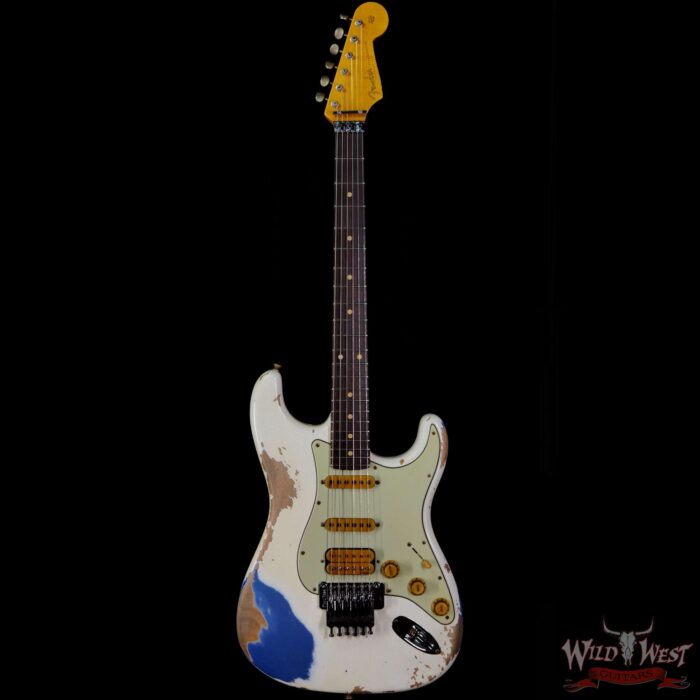 Fender Custom Shop Wild West White Lightning Stratocaster HSS Floyd Rose Rosewood Board 22 Frets Heavy Relic Lake Placid Blue - Image 3