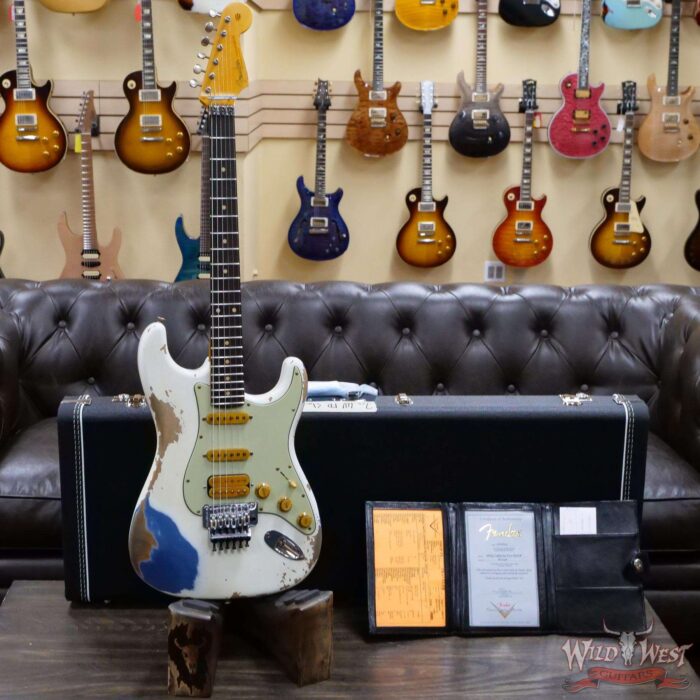 Fender Custom Shop Wild West White Lightning Stratocaster HSS Floyd Rose Rosewood Board 22 Frets Heavy Relic Lake Placid Blue - Image 6