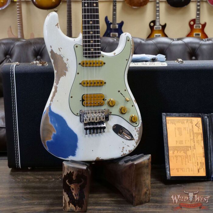 Fender Custom Shop Wild West White Lightning Stratocaster HSS Floyd Rose Rosewood Board 22 Frets Heavy Relic Lake Placid Blue - Image 8