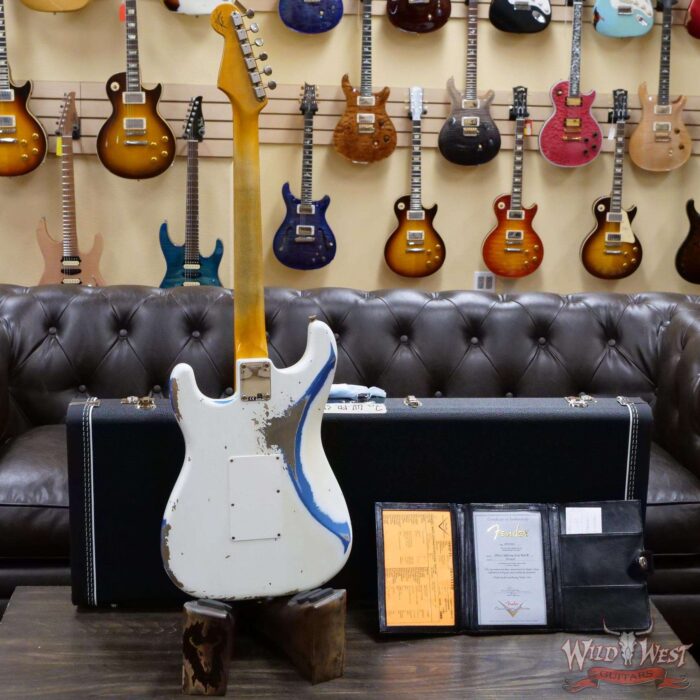 Fender Custom Shop Wild West White Lightning Stratocaster HSS Floyd Rose Rosewood Board 22 Frets Heavy Relic Lake Placid Blue - Image 9