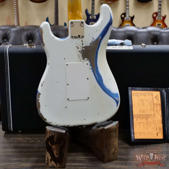 Fender Custom Shop Wild West White Lightning Stratocaster HSS Floyd Rose Rosewood Board 22 Frets Heavy Relic Lake Placid Blue - Image 11