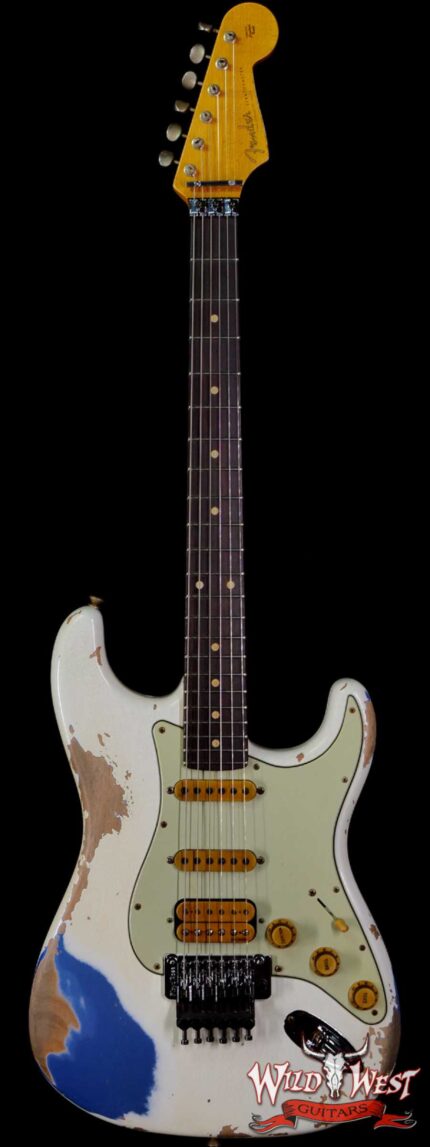 Fender Custom Shop Wild West White Lightning Stratocaster HSS Floyd Rose Rosewood Board 22 Frets Heavy Relic Lake Placid Blue