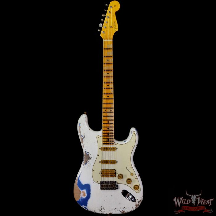 Fender Custom Shop Wild West White Lightning 2.0 Stratocaster HSS Maple Board 22 Frets Heavy Relic Lake Placid Blue - Image 3
