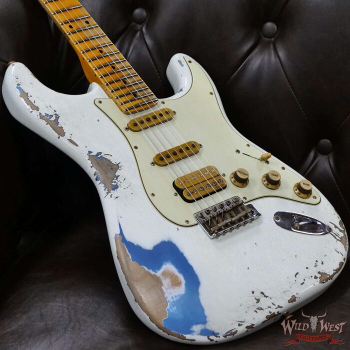 Fender Custom Shop Wild West White Lightning 2.0 Stratocaster HSS Maple Board 22 Frets Heavy Relic Lake Placid Blue - Image 8