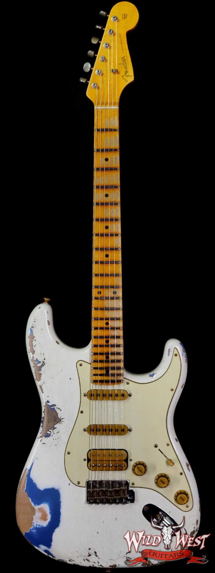 Fender Custom Shop Wild West White Lightning 2.0 Stratocaster HSS Maple Board 22 Frets Heavy Relic Lake Placid Blue - Image 1