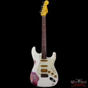 Fender Custom Shop Wild West White Lightning 2.0 Stratocaster HSS Rosewood Board 22 Frets Heavy Relic Pink Paisley - Image 3