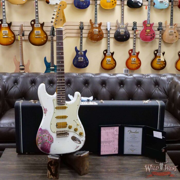 Fender Custom Shop Wild West White Lightning 2.0 Stratocaster HSS Rosewood Board 22 Frets Heavy Relic Pink Paisley - Image 6