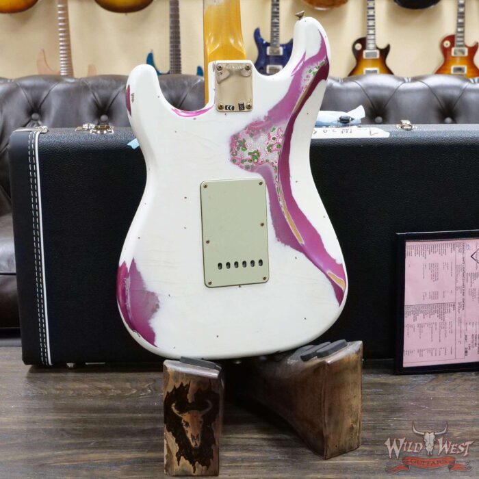 Fender Custom Shop Wild West White Lightning 2.0 Stratocaster HSS Rosewood Board 22 Frets Heavy Relic Pink Paisley - Image 11
