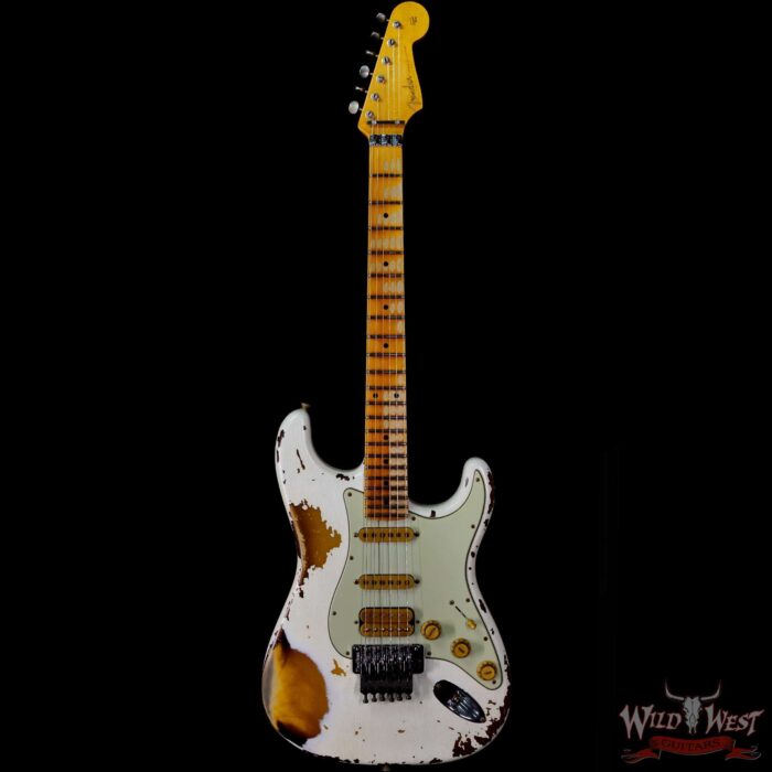 Fender Custom Shop Wild West White Lightning Stratocaster HSS Floyd Rose Maple Board 22 Frets Heavy Relic 2 Tone Sunburst - Image 3