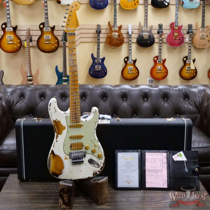 Fender Custom Shop Wild West White Lightning Stratocaster HSS Floyd Rose Maple Board 22 Frets Heavy Relic 2 Tone Sunburst - Image 6