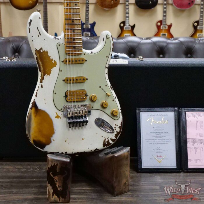 Fender Custom Shop Wild West White Lightning Stratocaster HSS Floyd Rose Maple Board 22 Frets Heavy Relic 2 Tone Sunburst - Image 8