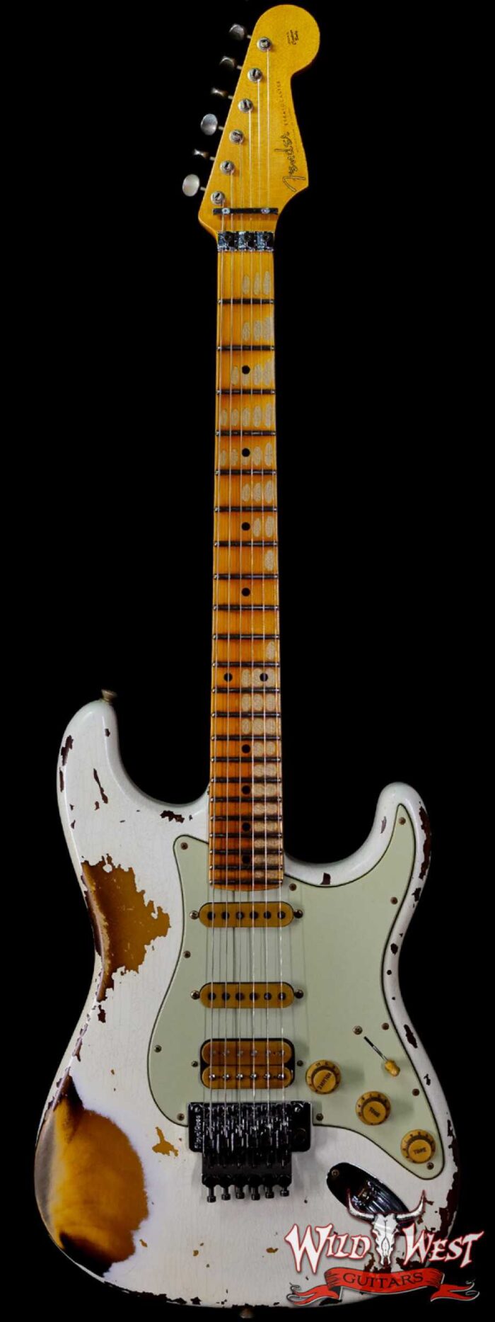 Fender Custom Shop Wild West White Lightning Stratocaster HSS Floyd Rose Maple Board 22 Frets Heavy Relic 2 Tone Sunburst - Image 1
