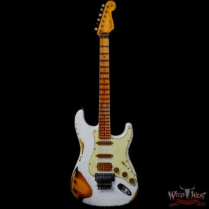 Fender Custom Shop Wild West White Lightning Stratocaster HSS Floyd Rose Maple Board 22 Frets Heavy Relic 2 Tone Sunburst - Image 3