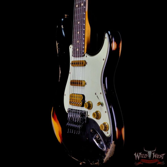 Fender Custom Shop Wild West Black Lightning Stratocaster HSS Floyd Rose Rosewood Board 22 Frets Heavy Relic 3 Tone Sunburst - Image 2