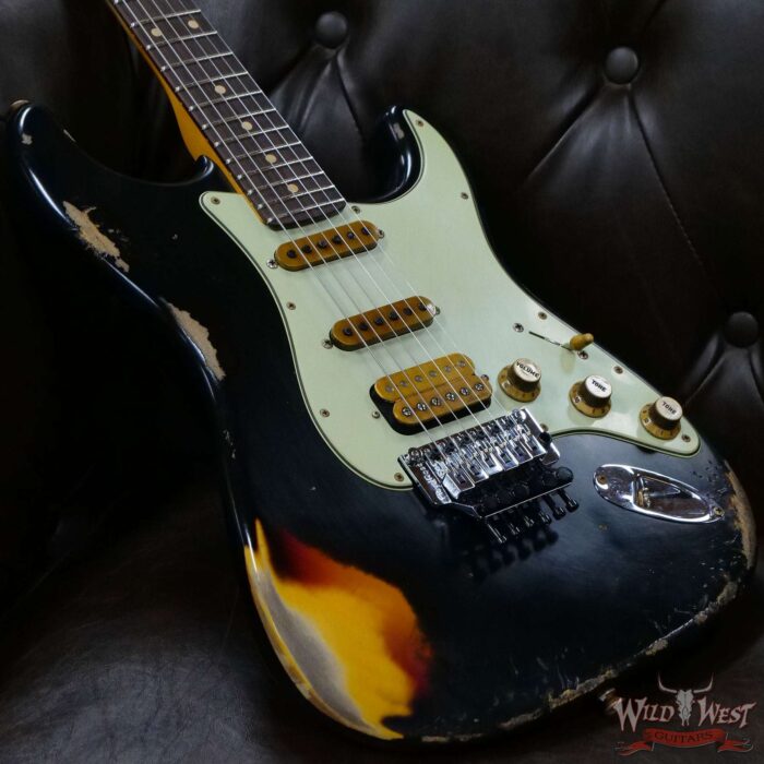 Fender Custom Shop Wild West Black Lightning Stratocaster HSS Floyd Rose Rosewood Board 22 Frets Heavy Relic 3 Tone Sunburst - Image 8